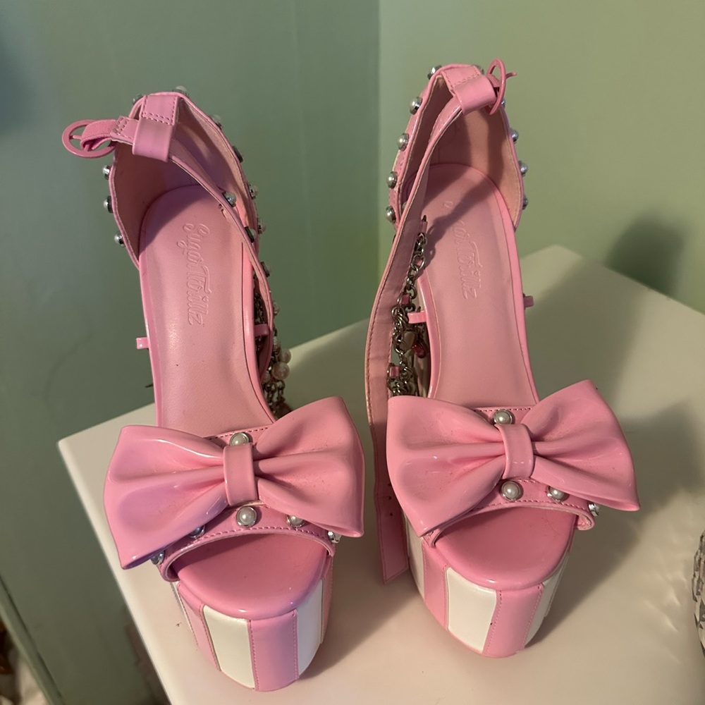 Dolls Kill Pink and White Heels with Bow